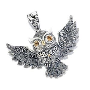SAMUEL B. Sterling Silver Citrine Owl Pendant